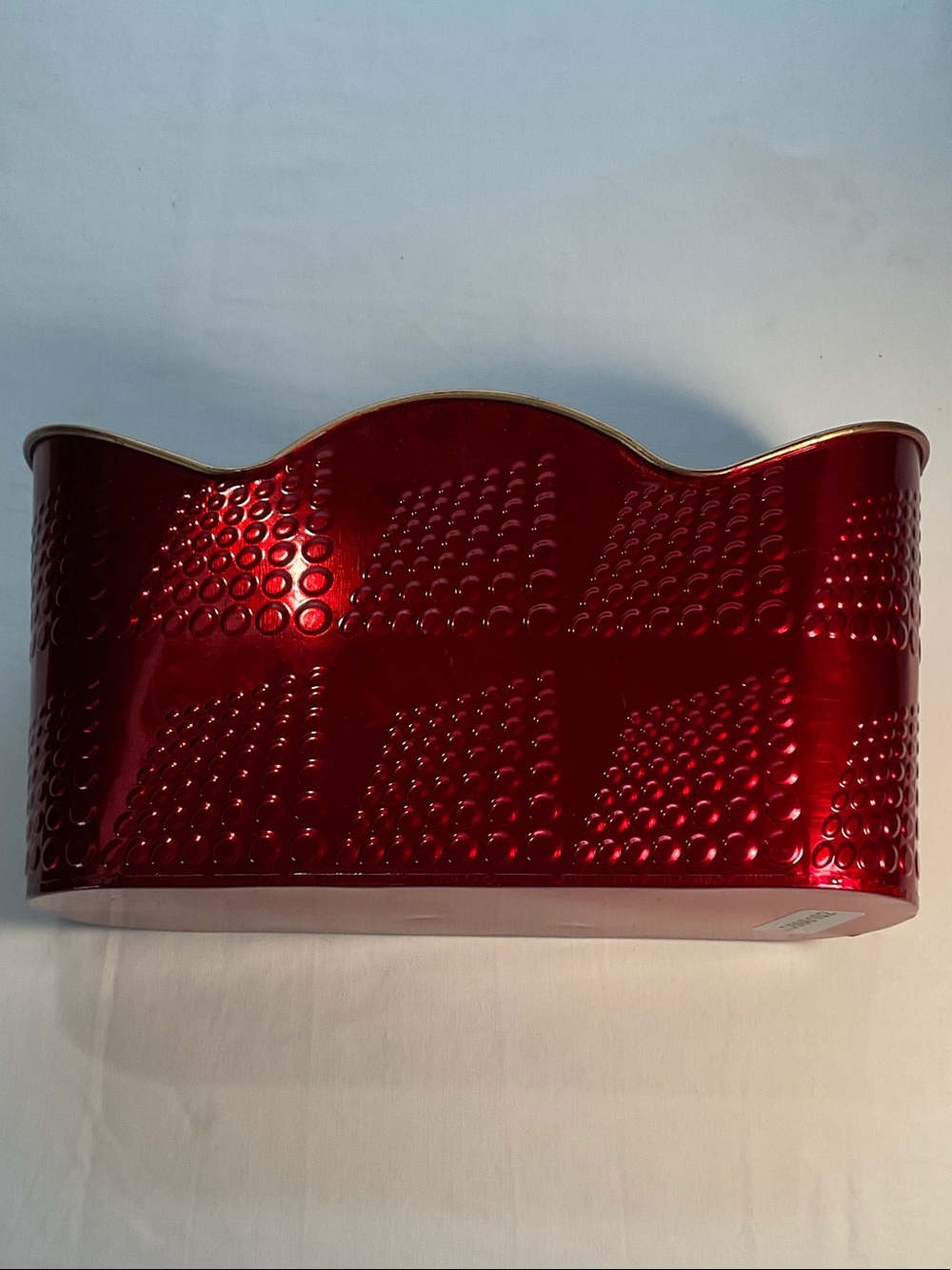 Red Decorative Metal Organizer, Gift Basket, Planter, Vase with Textured Pattern